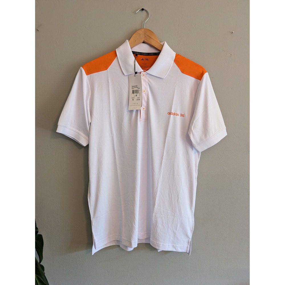 NWT‎ Adidas Golf Tailored Fit Polo Shirt White Orange Mens Small TM1601F2FP